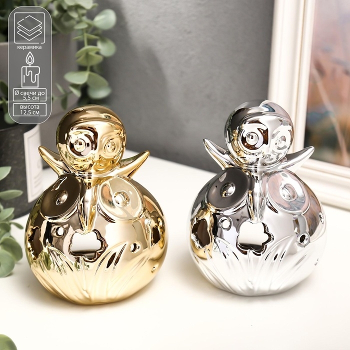 Подсвечник керамика на 1 свечу Подсвечник керамика на 1 свечу "Филин с совёнком на голове" МИКС 12,5х8,5х8 см