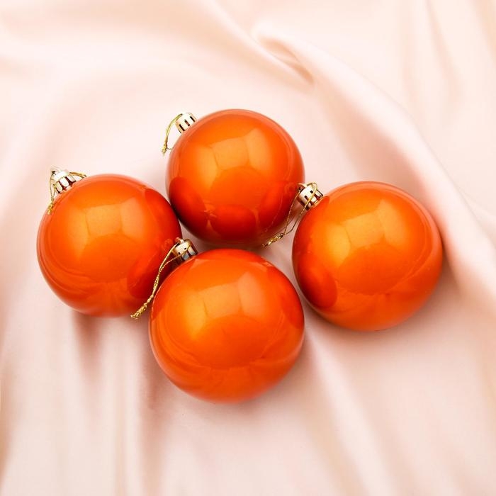 Набор шаров пластик d-8 см, 4 шт Набор шаров пластик d-8 см, 4 шт "Глянец" оранжевый