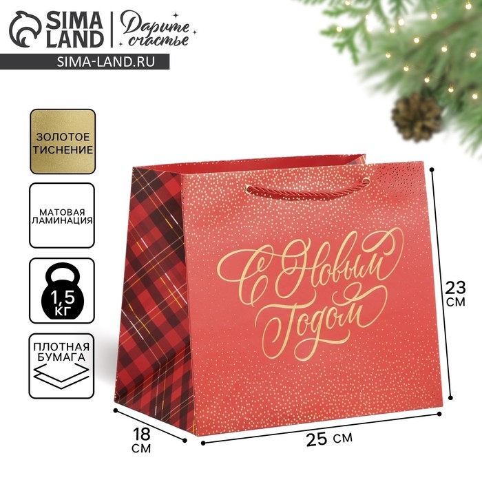 Пакет подарочный новогодний ламинированный «Клетка», 25 х 23 х 18 см, Новый год