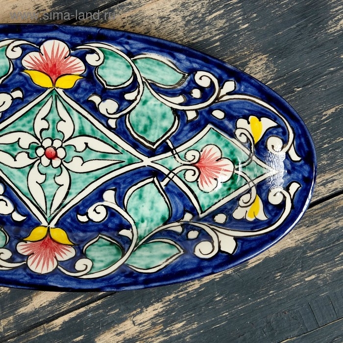 Селёдочница Риштанская Керамика  Селёдочница Риштанская Керамика "Цветы", 24 см, синяя, микс