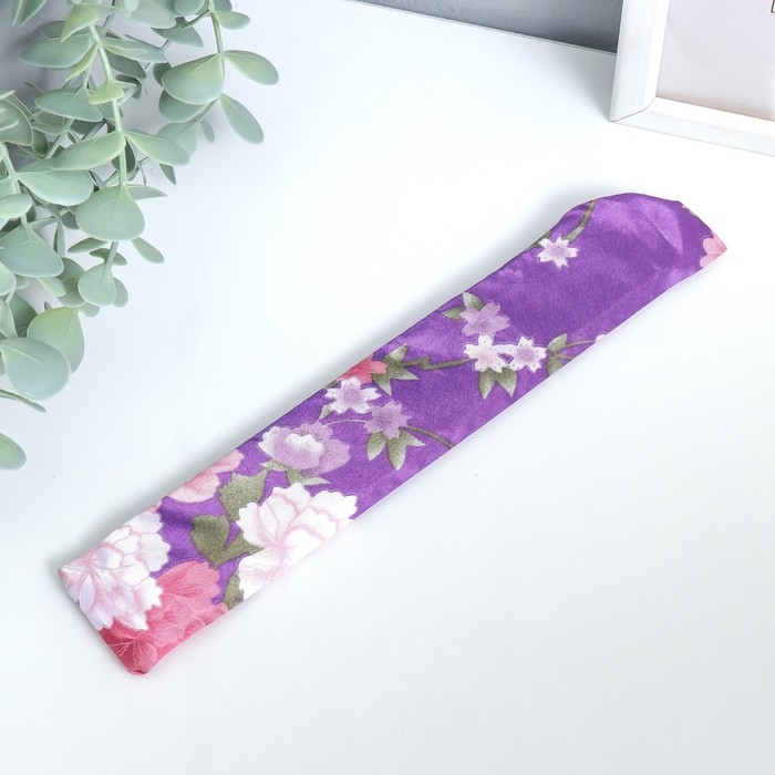 Веер бамбук, текстиль h=21 см  Веер бамбук, текстиль h=21 см "Цветы" с чехлом, фиолетовый