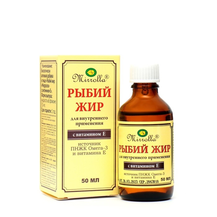 «Мирролла» рыбий жир с витамином Е, 50 мл. «Мирролла» рыбий жир с витамином Е, 50 мл.