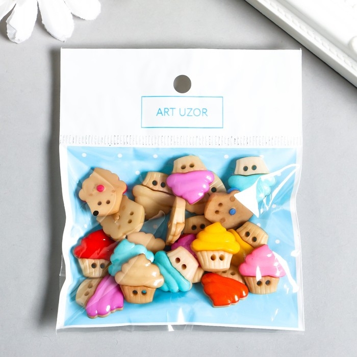 Набор пуговиц декоративных пластик Набор пуговиц декоративных пластик "Капкейки" (набор 20 шт) 1,6х1,7 см