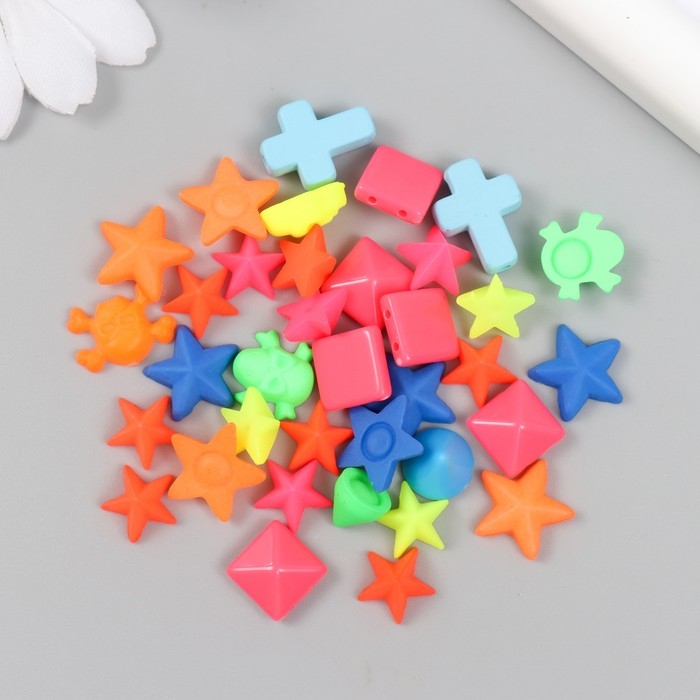 Декор для творчества пластик Декор для творчества пластик "Неоновое ассорти" набор 36 шт 1,7х1,7 см