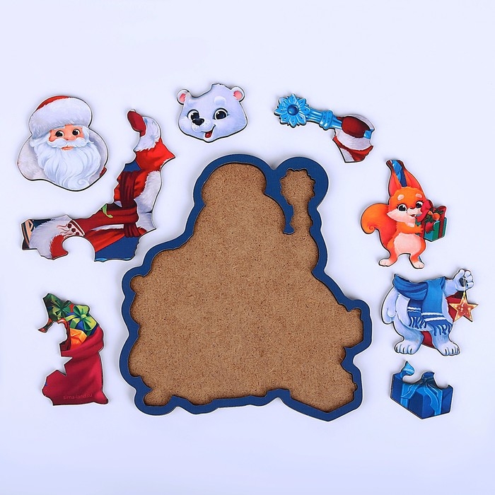 Головоломка деревянная на новый год  «Новый год! Дедушка Мороз и зверята»