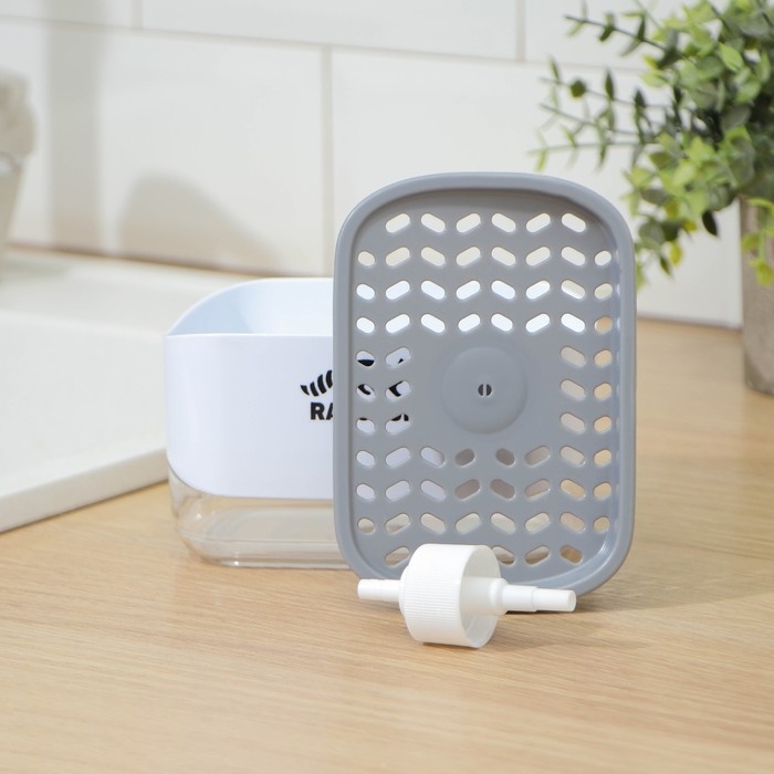 Дозатор для моющего средства с подставкой для губки Raccoon, губка в комплекте Дозатор для моющего средства с подставкой для губки Raccoon, губка в комплекте