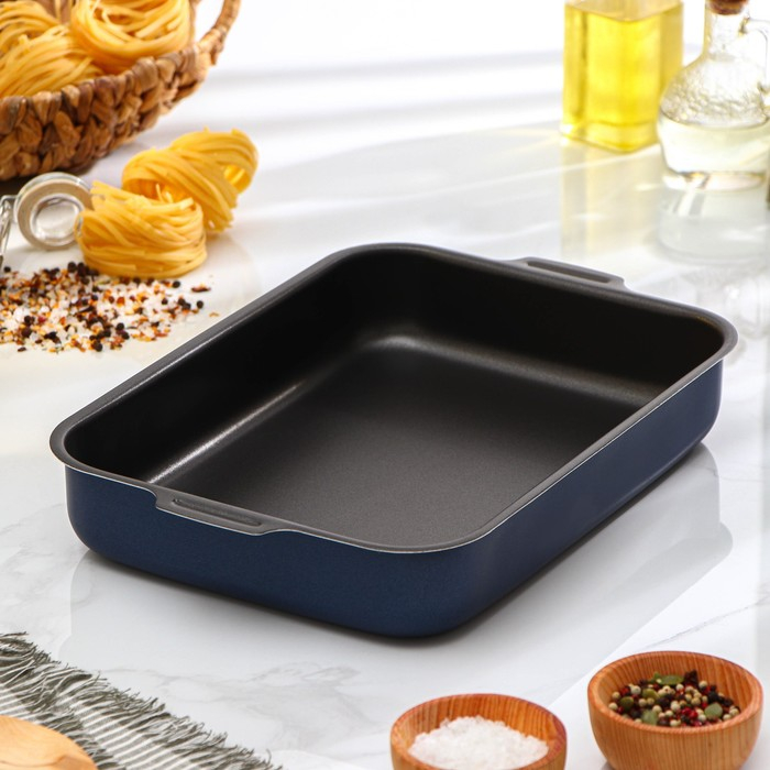 Набор противней с цельными ручками, без крышек, 2 предмета: 19×25 см, 23×30 см, h=6 см, антипригарное покрытие, цвет синий Набор противней с цельными ручками, без крышек, 2 предмета: 19×25 см, 23×30 см, h=6 см, антипригарное покрытие, цвет синий