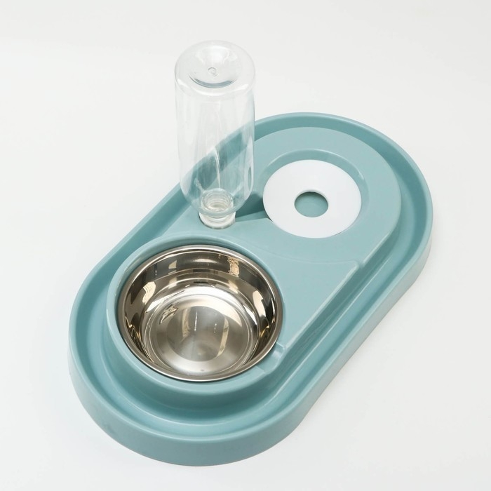 Миска двойная с автопоилкой (съёмная бутылка) 40,5 х 23 х 25 см, голубая Миска двойная с автопоилкой (съёмная бутылка) 40,5 х 23 х 25 см, голубая