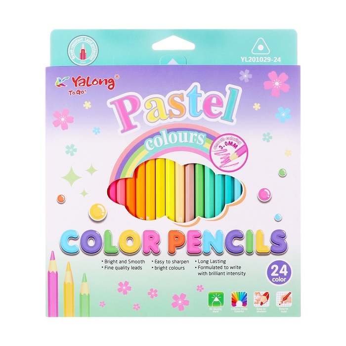 Карандаши 24 цвета в картонной коробке, треугольные, деревянные, Пастель МИКС Карандаши 24 цвета в картонной коробке, треугольные, деревянные, Пастель МИКС