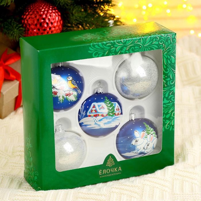 Набор новогодних шаров Набор новогодних шаров "Стужа" (набор 5 шт) 6 см, микс
