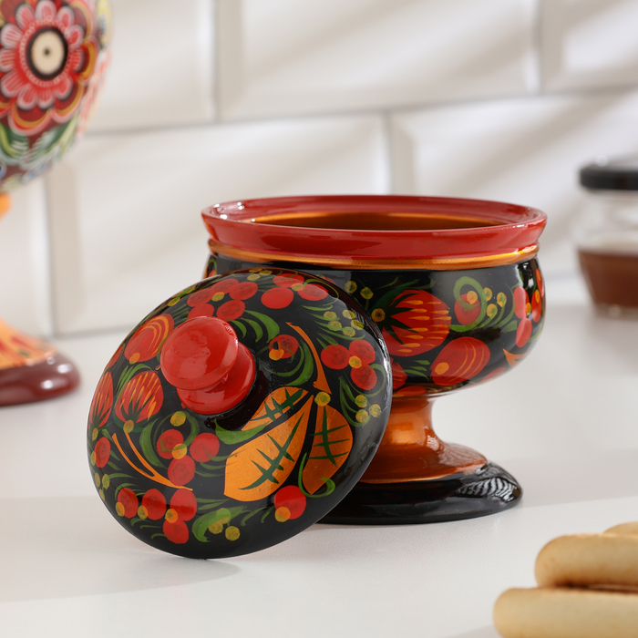 Сахарница «Ягодка» на ножке, 12×9 см, хохлома