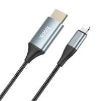 Адаптер Hoco UA15, Lightning - HDMI, 2 м, алюминиевый сплав + плетеный провод, серый