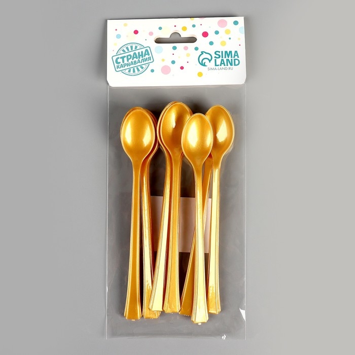 Ложки пластиковые, в наборе 12 штук, цвет золото Ложки пластиковые, в наборе 12 штук, цвет золото