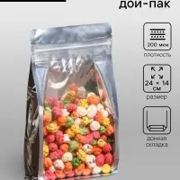 Пакет дой пак с окном, металлизированный, с дном, 14&times;24 см, 200 мкм