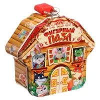 Фигурный пазл в металлической копилке с замочком "Теремок", 40 деталей