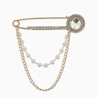 Булавка &laquo;Императрица. Цепочка и жемчуг&raquo;, в стразах, L=7.5 см, белая в золоте
