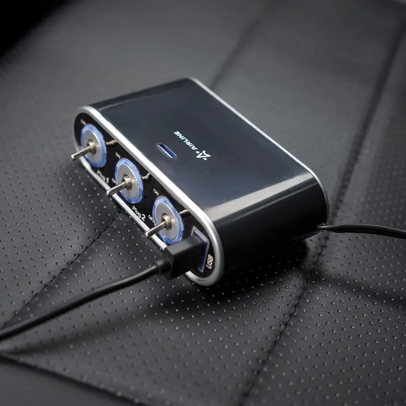 Прикуриватель-разветвитель 3 гнезда 5А + USB 1A, с выключателями нагрузки