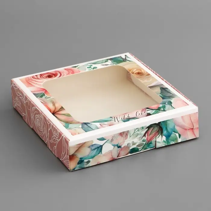 Коробка подарочная сборная с окном, упаковка, «С любовью», 13×13×3 см Коробка подарочная сборная с окном, упаковка, «С любовью», 13×13×3 см