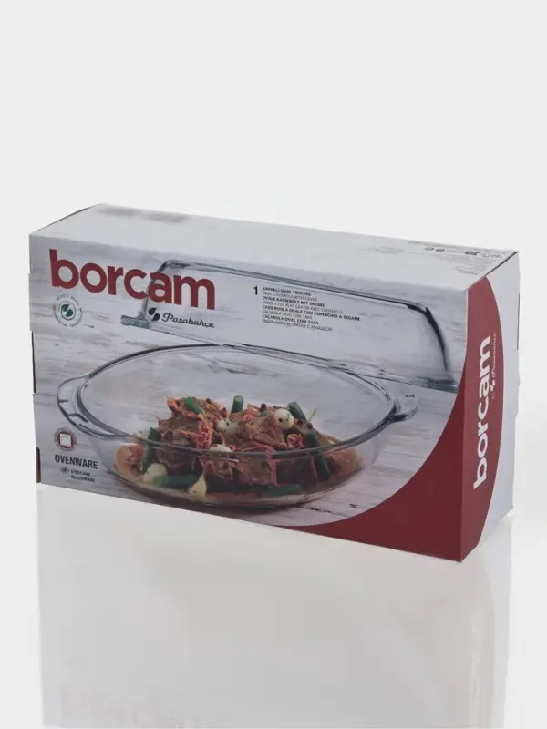 Утятница Paşabah&ccedil;e Borcam, 2 л, с крышкой-формой, жаропрочное стекло, прозрачная