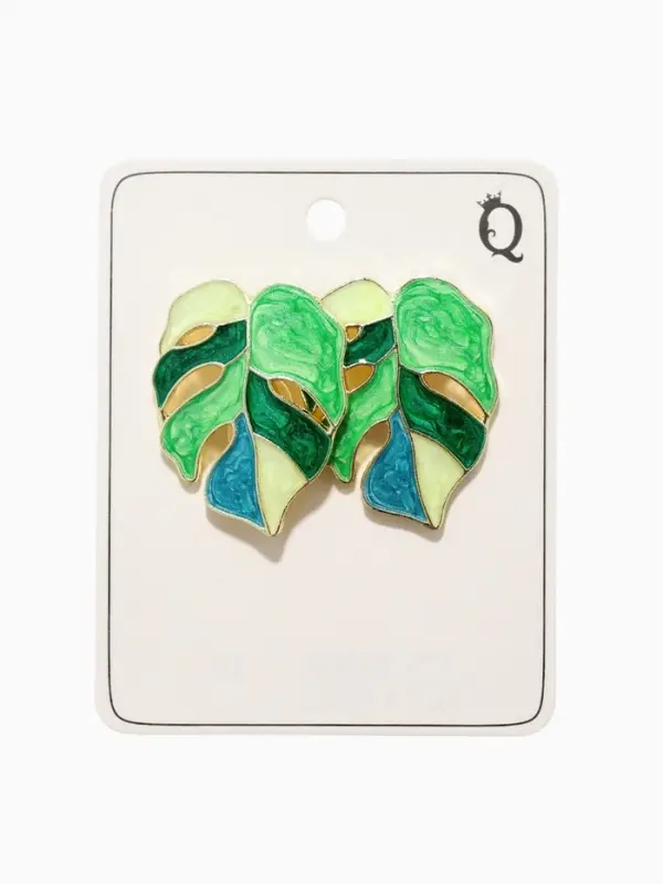 Серьги с эмалью &laquo;Листья&raquo; монстеры, цвет зелёный в золоте