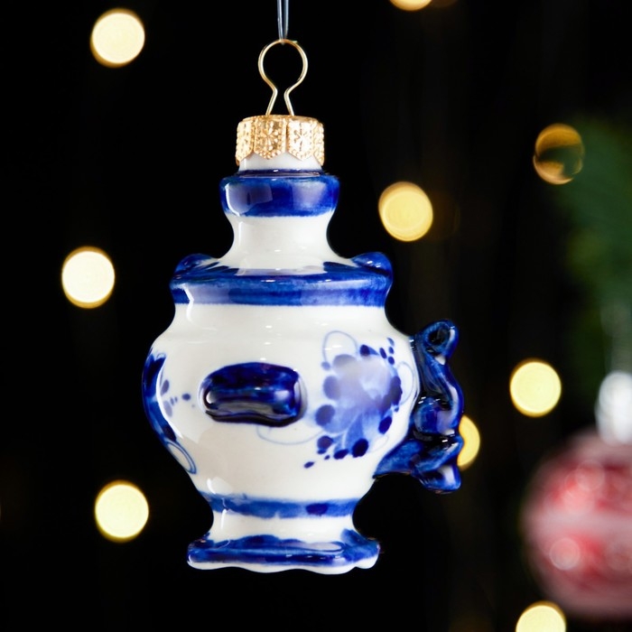 Ёлочная игрушка Ёлочная игрушка "Самовар", гжель, фарфор, h=9см