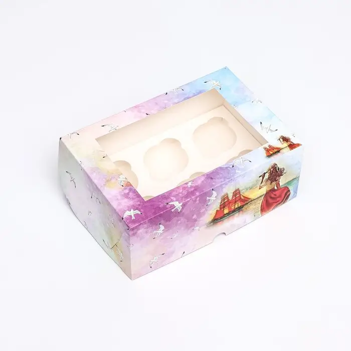 Упаковка на 6 капкейков с окном, «Алые паруса», 25×17×10 см Упаковка на 6 капкейков с окном, «Алые паруса», 25×17×10 см