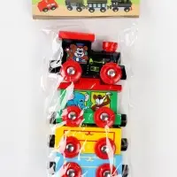 Паровоз магнитный деревянный, 3 вагона