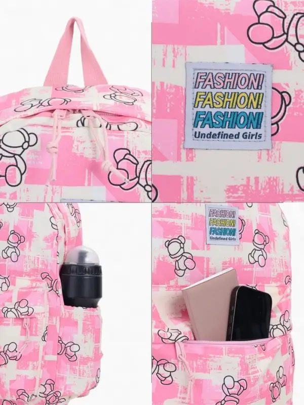 Рюкзак школьный на молнии, с карманами, с принтом, размер 28.5&times;12&times;41 см, розовый