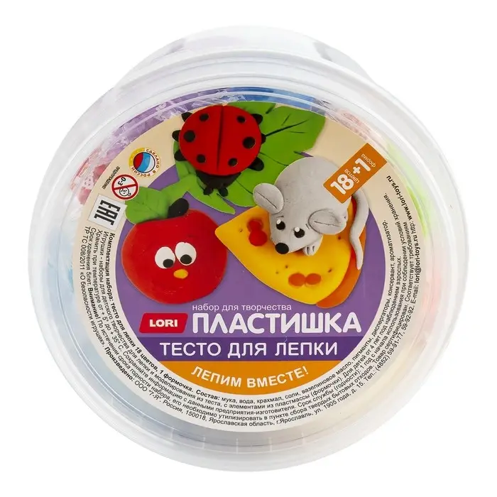 Тесто для лепки &laquo;Пластишка&raquo;, 18 цв. по 24 г, с формочкой