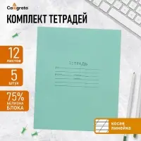 Комплект тетрадей из 5 штук, 12 листов в косую линию КПК "Зелёная обложка", блок №2, белизна 75% (серые листы)