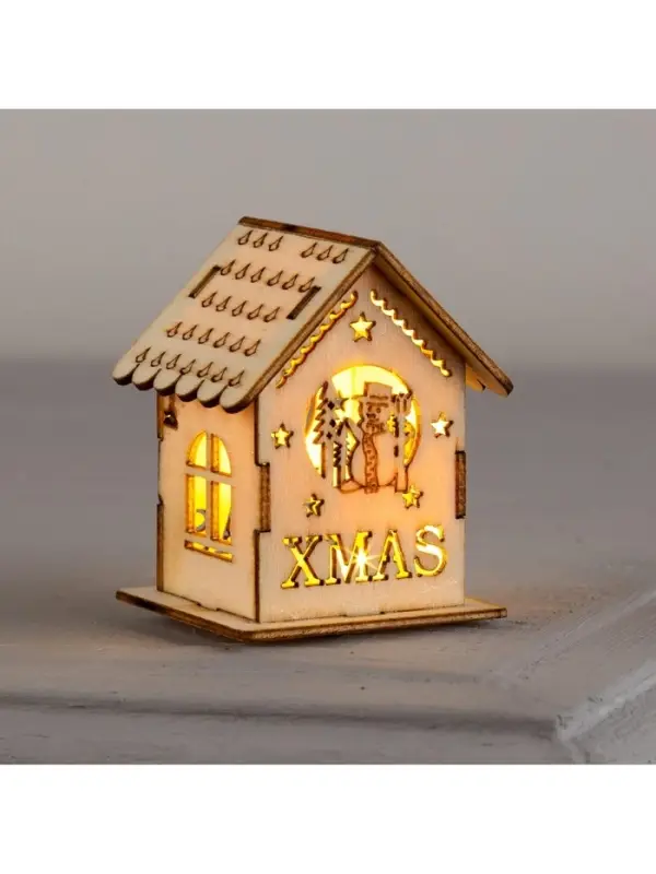 Ёлочная игрушка &laquo;Домик со снеговиком&raquo;, 6&times;4.5&times;4.5 см, от батареек, свечение тёплое белое