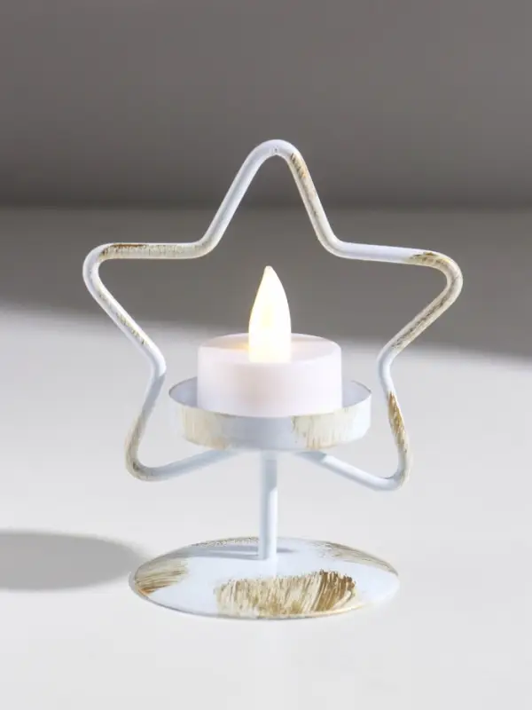 Подсвечник металл на 1 свечу  Подсвечник металл на 1 свечу "Звезда" белый с патиной d=5 см 9,4х7х11,7 см