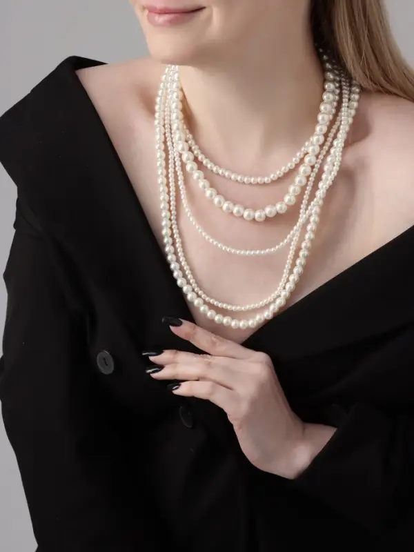 Бусы &laquo;Жемчуг&raquo;, многоярусный 5 нитей, бусины №4, 6, 8, 10, цвет молочный в серебре, 70 см