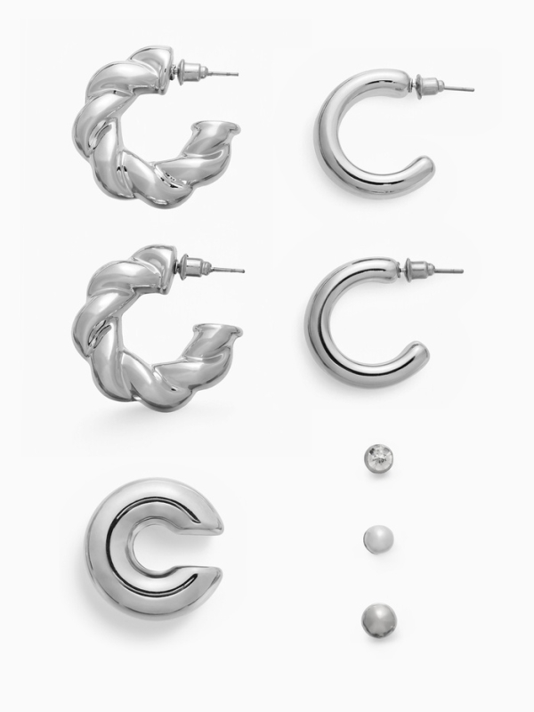 Набор серьги и каффы 8 шт «Бублик» переплетение, цвет серебро