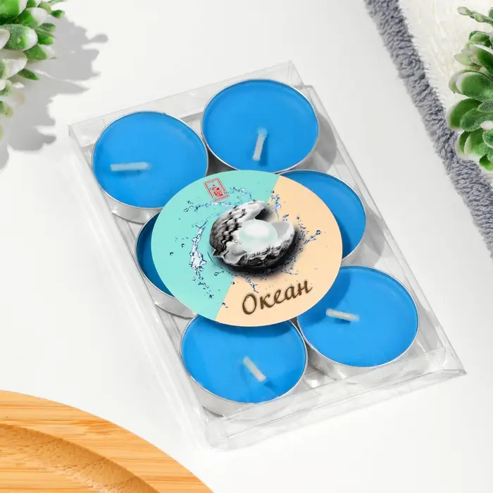 Набор свечей чайных ароматических, 6 шт, океан Набор свечей чайных ароматических, 6 шт, океан