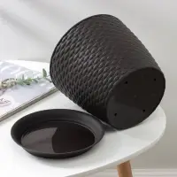 Горшок для цветов с поддоном &laquo;Ротанг&raquo;, 4.7 л, d=15 см, h=14 см, пластиковый, коричневый