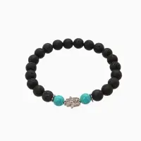 Браслет "Хамса" камень пирит, лава, длина 18 см, цв. чёрный, бирюзовый Браслет "Хамса" камень пирит, лава, длина 18 см, цв. чёрный, бирюзовый