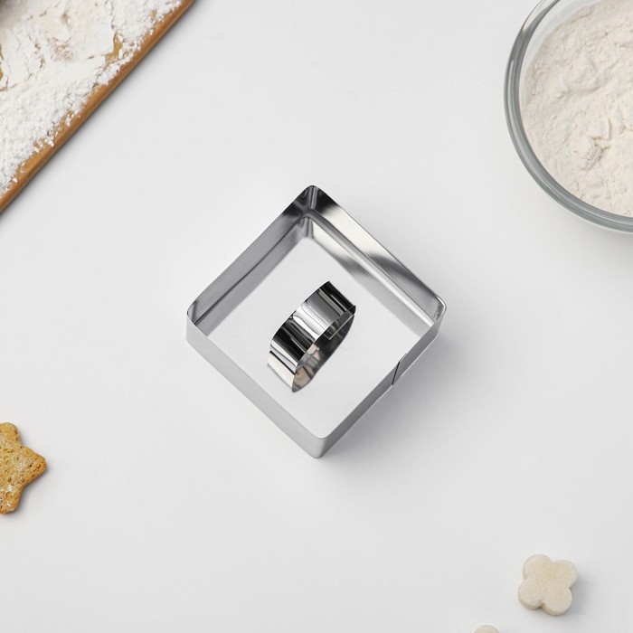 Форма для выкладки Доляна «Квадрат», 8×8×4 см, с прессом, толщина 3 мм, нержавеющая сталь Форма для выкладки Доляна «Квадрат», 8×8×4 см, с прессом, толщина 3 мм, нержавеющая сталь