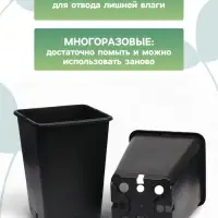 Горшок для рассады, 7 л, 21&times;21&times;27.5 см, чёрный