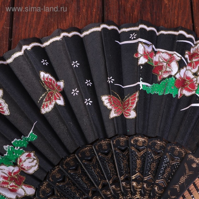 Веер пластик, текстиль  Веер пластик, текстиль "Полевые цветы" блёстки золото МИКС 23 см