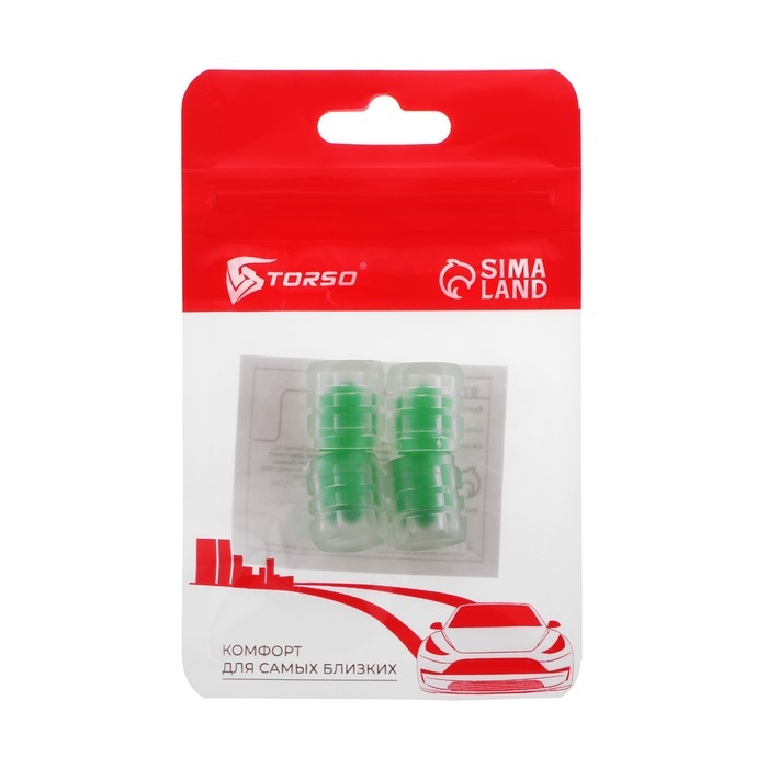 Колпачок на вентиль TORSO, светящийся,  набор 4 шт, зеленый Колпачок на вентиль TORSO, светящийся,  набор 4 шт, зеленый