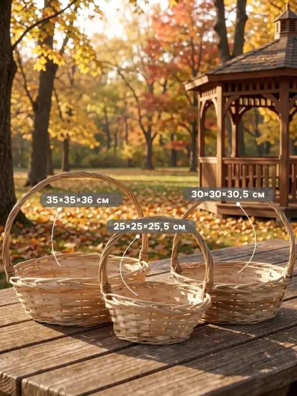 Корзина плетёная для хранения Rika, лоза, с ручкой, натуральная, набор 3 шт.