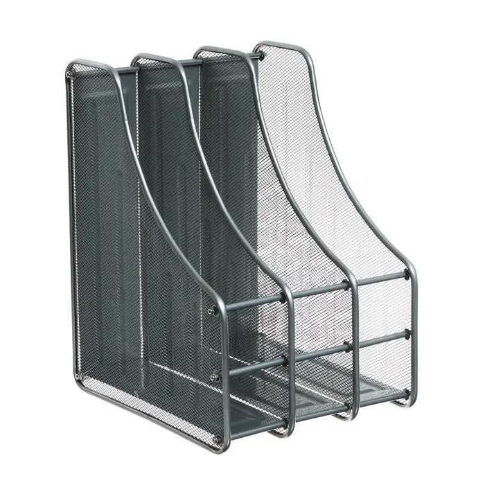 Лоток для бумаг вертикальный, металлическая сетка, 3 отделения, серый