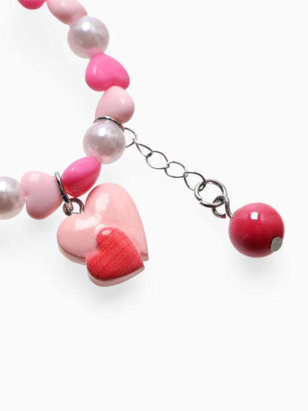 Браслет детский "Выбражулька" бусина на цепочке и сердце, цвет розово-белый
