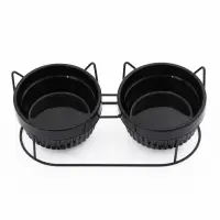 Миски на подставке, 2&times;250 мл, керамика, чёрные