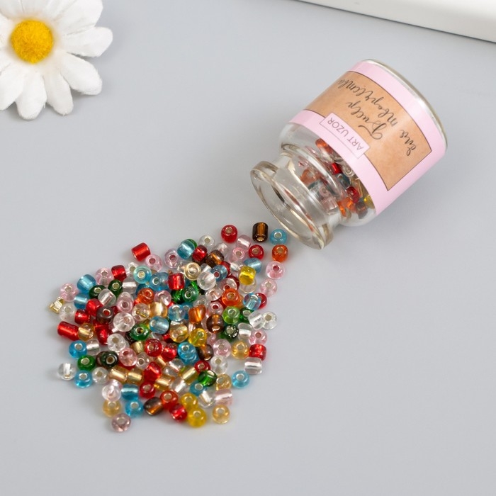Бисер круглый 6/0 в бутылочке  Бисер круглый 6/0 в бутылочке "Разноцветный" прозрачно-цветной 2х20 гр набор 2 шт