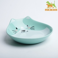 Миска керамическая "Голова кота 3" 260 мл  15,5 x 14,5 x 5 cм, мятная