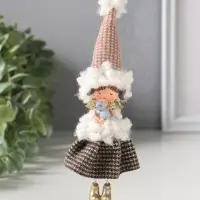 Сувенир полистоун "Ангелочек в клетчатом наряде с мехом, с лисичкой" 5х4х17,5 см