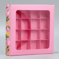 Коробка для конфет, кондитерская упаковка, 16 ячеек &laquo;От всего сердца&raquo;, 18.9&times;18.9&times;3.8 см