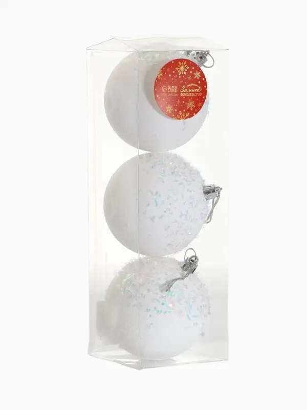 Ёлочные игрушки &laquo;Новелла перламутр&raquo;, шары новогодние, d=8 см, 3 шт., белый